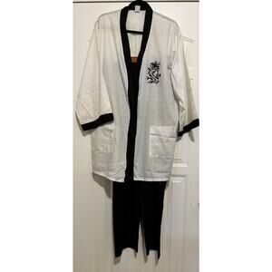 Sears Kimono Set XL Black And White Pants Top And Belt Perma Press